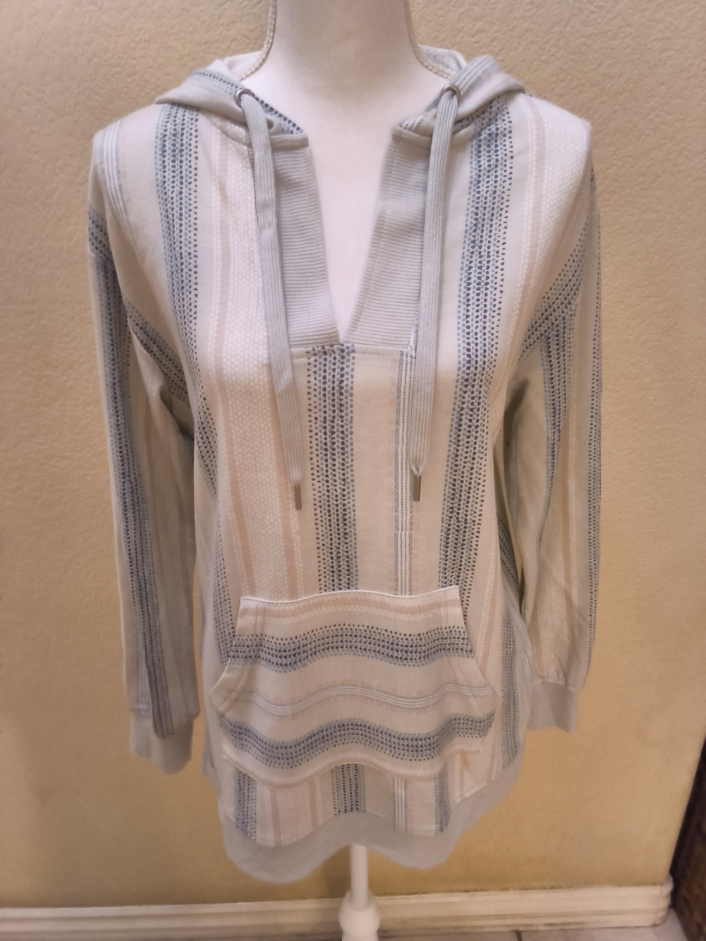 C&C California Cream & Blue Striped Hooded Pullover